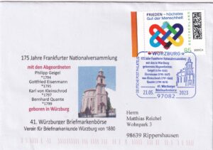 Sonderstempel aus Würzburg zu 175 Jahre Frankfurter Nationalversammlung mit in Würzburg geborenen Abgeordneten.
