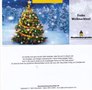 Frohe Weihnachten von der Mecklenburgischen Versicherung, Generalvertretung Hans-Dieter Ott.