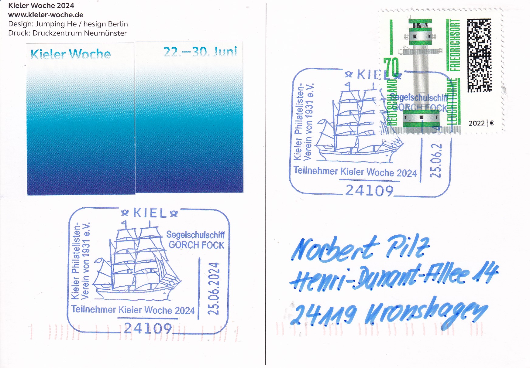 Grüße von der Kieler Woche 2024 mit Sonderstempel