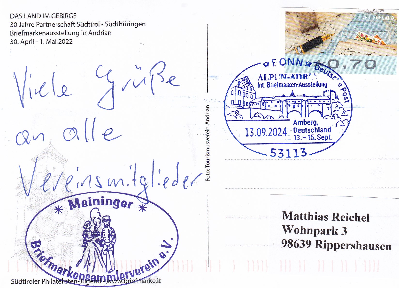 Sonderstempel Alpen-Adria mit Bonn im Stempelbild