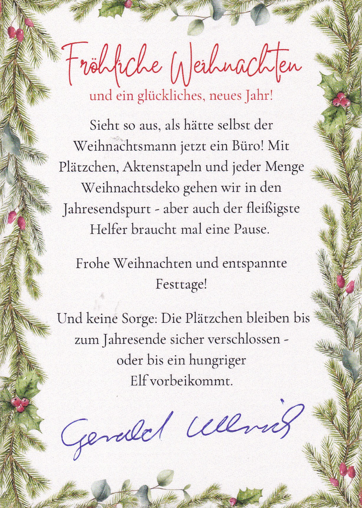 Weihnachts- und Neujahrsgrüße von Gerald Ullrich.