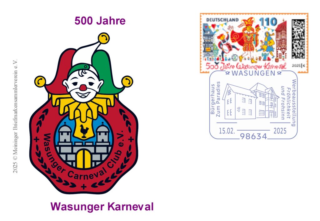 Souvenirumschlag Logo Wasunger Carneval-Club und Sonderstempel Paradies